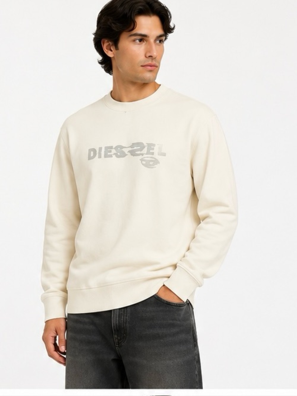 Diesel Cream Sweatshirt with Light Gray Logo